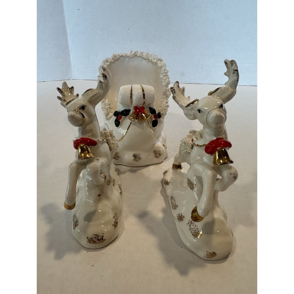 Napco 1956 National Potteries Co Cleveland Reindeer & Sleigh Made In Japan